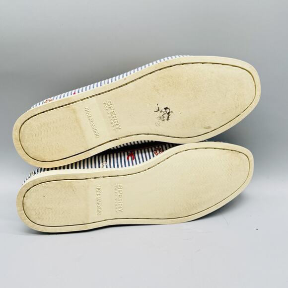 Sperry Shoes Womens 8.5 Blue White Stripe Leather Boat Nautical Embroidered - Picture 9 of 12